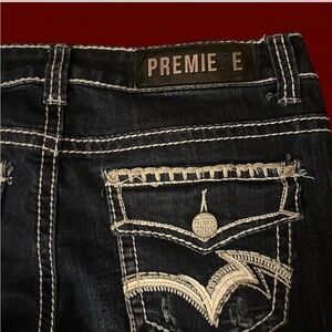 Women's Premiere Dark Blue distressed flared Jeans
